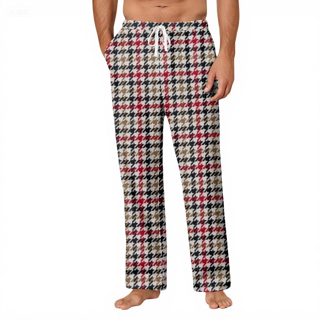 Мужские полосатые клетчатые повседневные брюки с карманами, домашние пижамные брюки