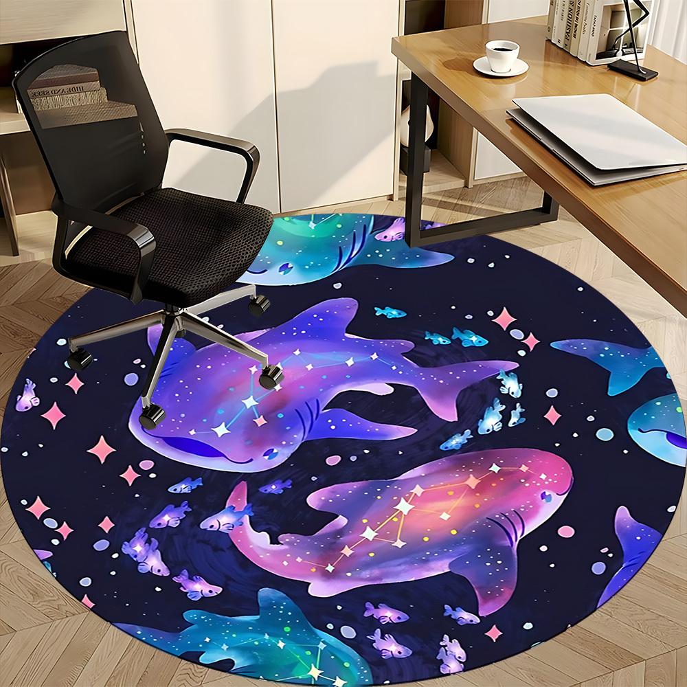 1pc Galactic Sharks Office Round Area Rug, Indoor Mat Suitable ForOffice, Under Office Chairs Bedroom Living Room Home Decor, Room Deco, D075