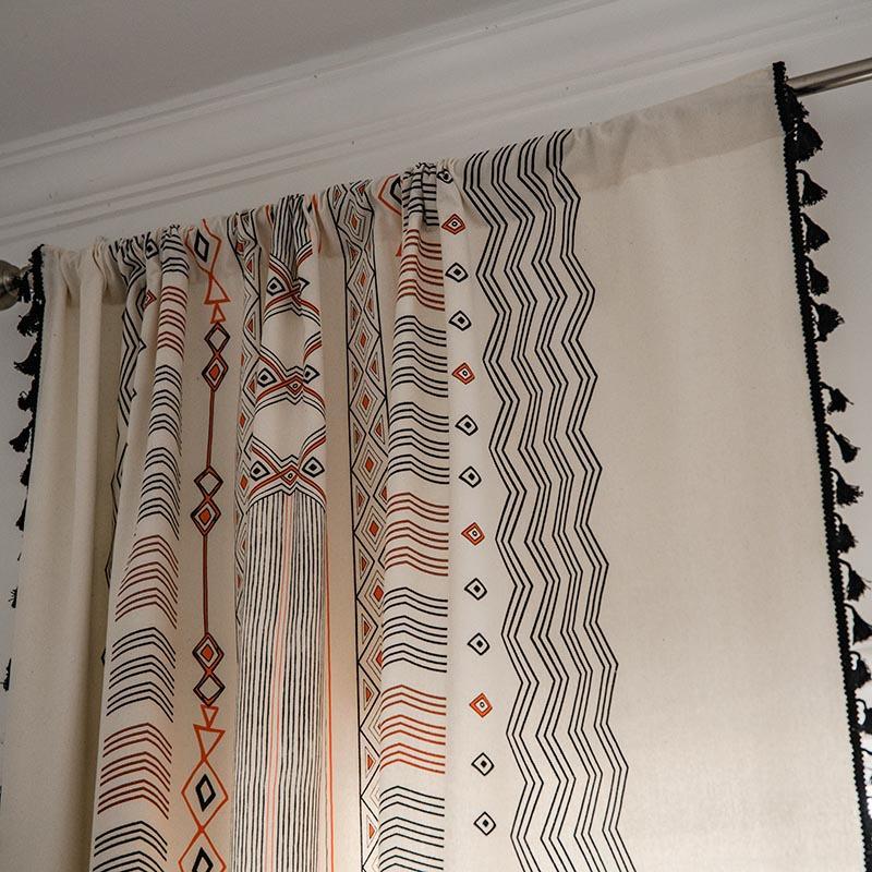 Bohemian Curtain with Tassels Single Panel Easy Hanging with A Rod Pocket & Loop for Farmhouse, Office & Living Rooms 1 Panel