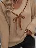 Yangyang Women's V-neck Bow Tie Lace-up Sweater - Autumn/Winter European & American Style Pullover.