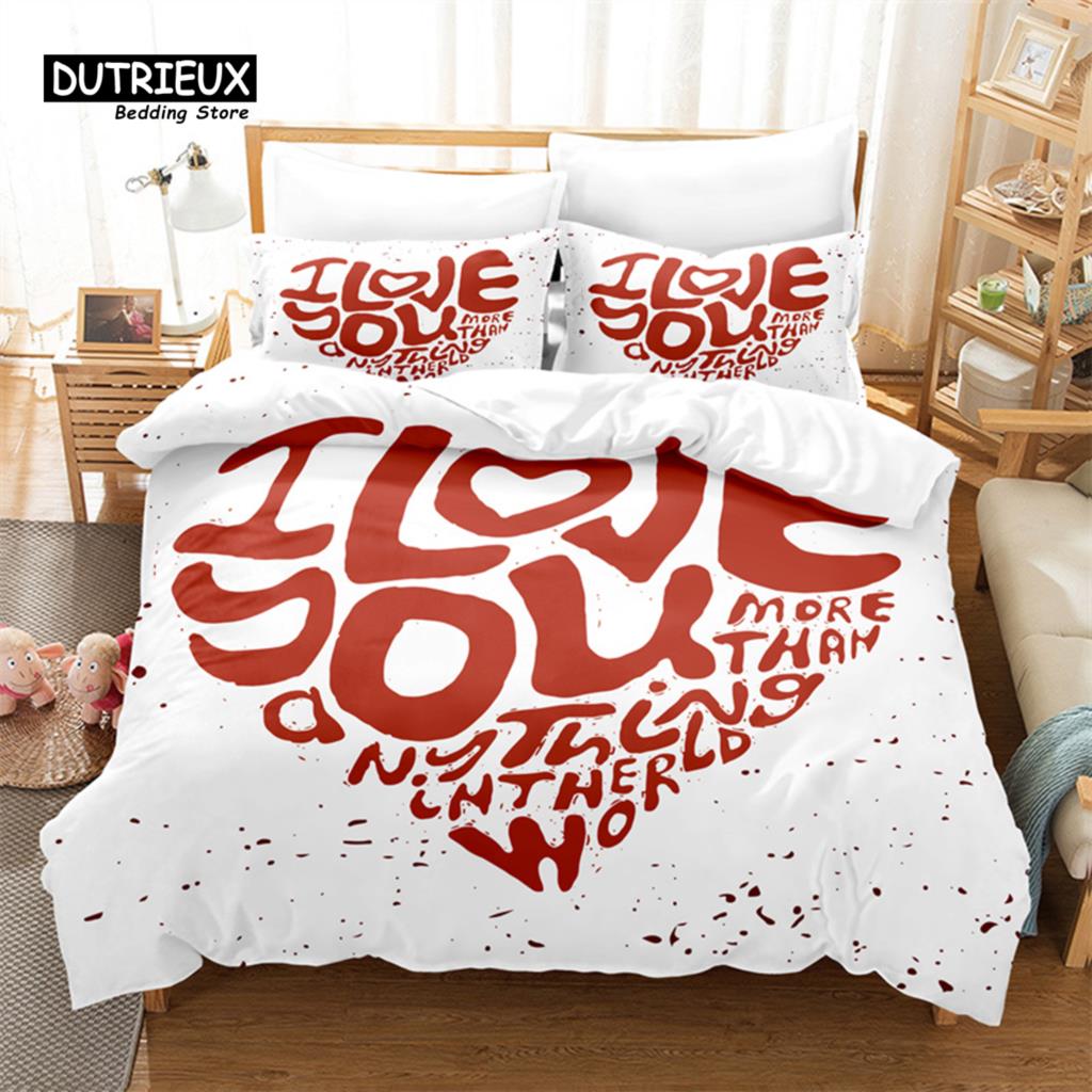 Creative Letter Love Bedding Set, 3Pcs Duvet Cover Set, Soft Comfortable Breathable Duvet Cover, For Bedroom Guest Room Decor