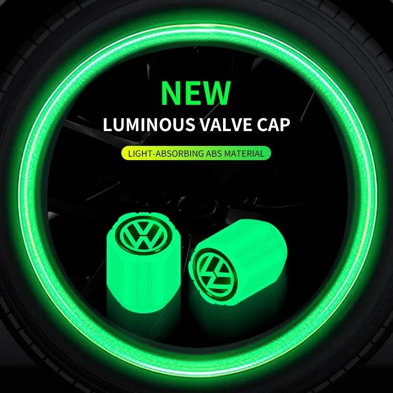 B6 For Volkswagen Luminous Tire Valve Caps Multi-color Fluorescent Night Glowing Decor For Volkswagen VW GTI R Polo Golf MK8 Pas