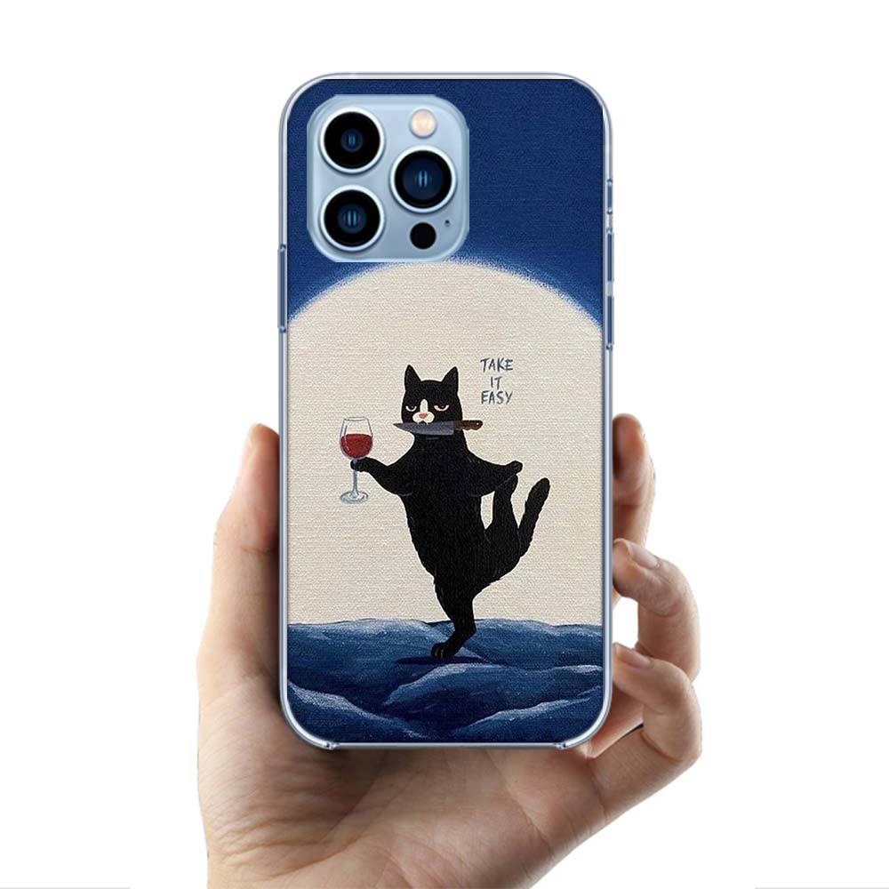 Милый кот Забавное винное искусство Чехлы Чехол для телефона Для Iphone 17E 16E 17 Air 16 Pro Max 15 Pro 14 Plus 11 13 12 Mini Чехлы Совместим