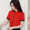 SURWENYUE шифоновая блузка с короткими рукавами, рубашка, офисные женские топы, тонкая однотонная красная женская одежда