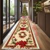 Classic Christmas Floral Border Runner Rug Non‑Slip Long Floor Mat Hallway Entryway Living Room Holiday Home Decoration