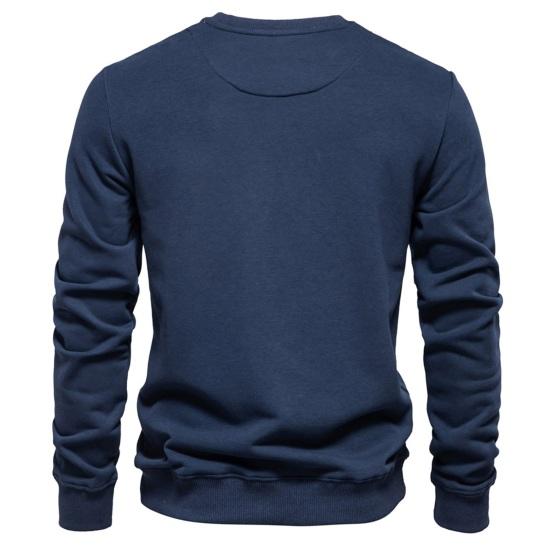 Fall Winter Men Top Loose O Neck Long Sleeves Pure Color Warm Pullover Mid