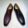 Elegant Handmade Cowhide Dress Shoes for Men Lace-Up Pointed Toe Plaid Red Breathable Leather High-Quality Sizes 39-46
