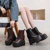 Thick-soled Martin Boots Women's New Short Boots In Autumn and Winter 2025 Women's Super High Heel Inner Height Increase of 14 Cm Solid Color Lace-up