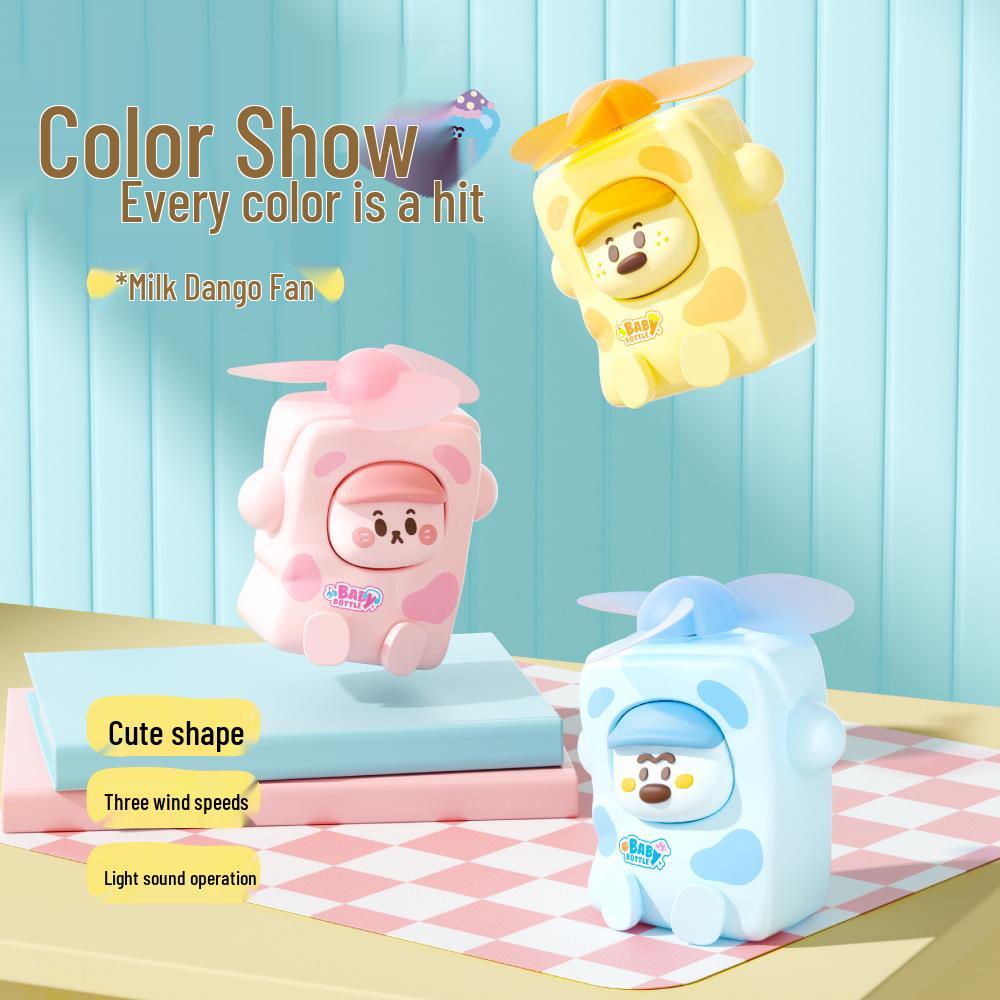 2026 Mini Handheld USB-Charged Student Portable Cute Cartoon Milk Bottle Fan