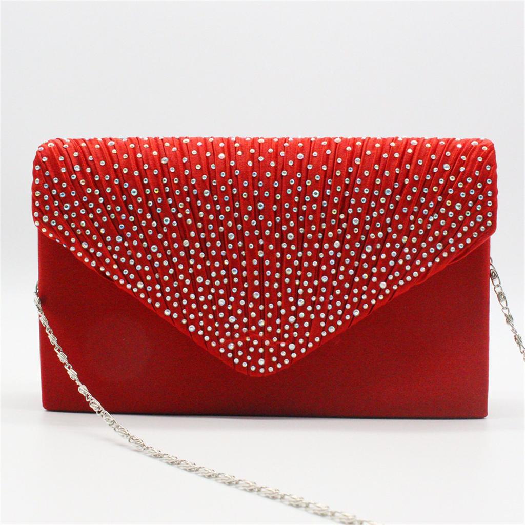 Women's Fashion Elegant Silk Belt Drill Clutch Evening Prom Handbag Purse