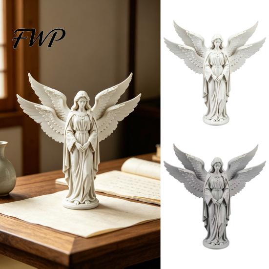 3D Printed Angel Sculpture Guardian Figurine Four-Winged Matte White Decor Statue for Home Office Bookshelf Desktop Decoration Versatile