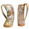 15.24 Cm Handmade Viking Horn Mugs Set of 2m Medieval Mead Cups with Wooden Base