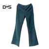 Women Pants Elastic High Waist Solid Color Flared Pants with Pockets Corduroy Leisure Work Travel Party Trousers