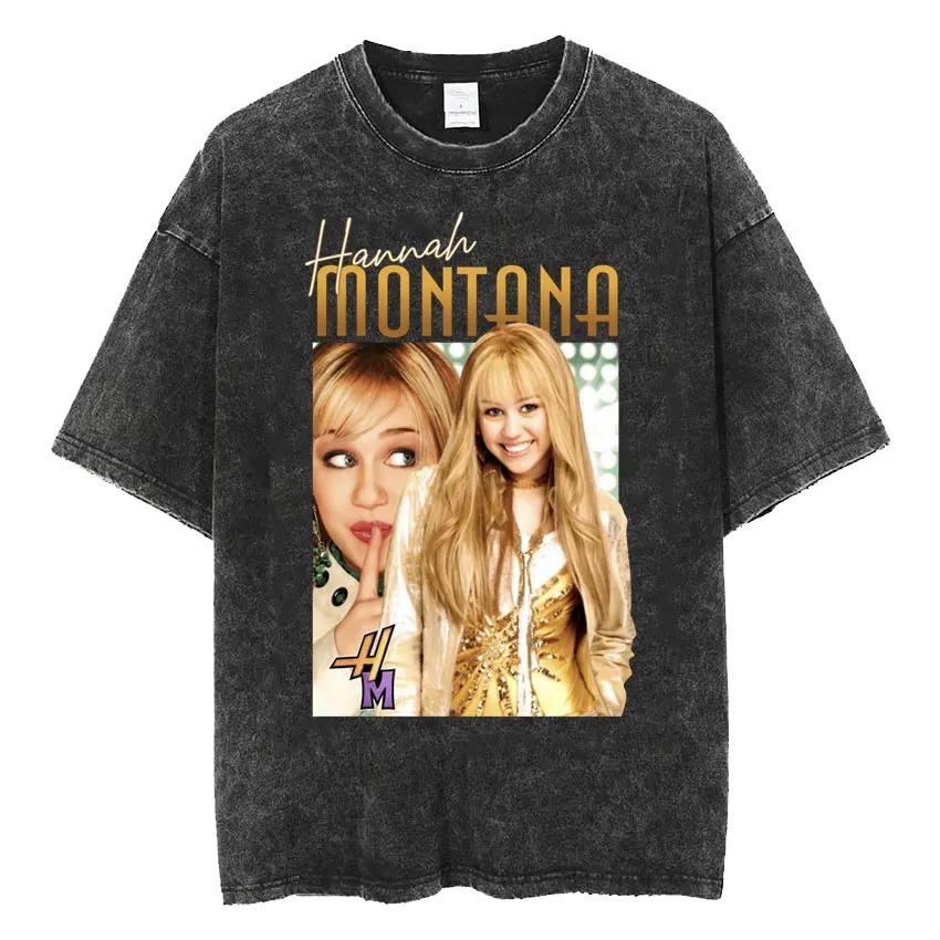 Ретро футболка Hannah Montana с потертостями для мужчин и женщин, 100% хлопок, летняя одежда, модная повседневная футболка с коротким рукавом, уличная мода
