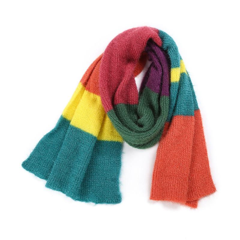 Autumn and Winter Colorful Striped Wool Scarf, Rainbow Color Matching Striped Scarf, Scarf, Female
