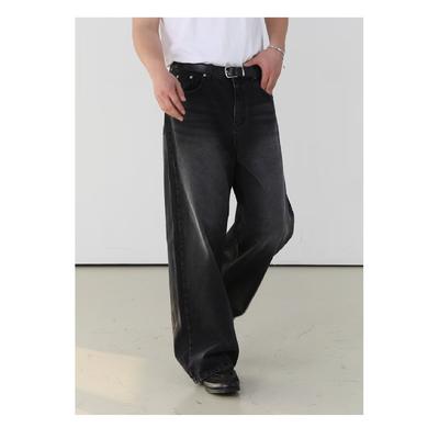 Ретро джинсы мужские осенние новые стильные взрывные уличные хулиганские красивые повседневные брюки для подростков свободные прямые широкие мужские брюки