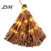 Rustic Farmhouse Fall Decorations 5.5 Ft Giant Light-up Witch Broom, Vintage Twig Broom with String Light, Spooky Patio Lighting Decor Decoration for