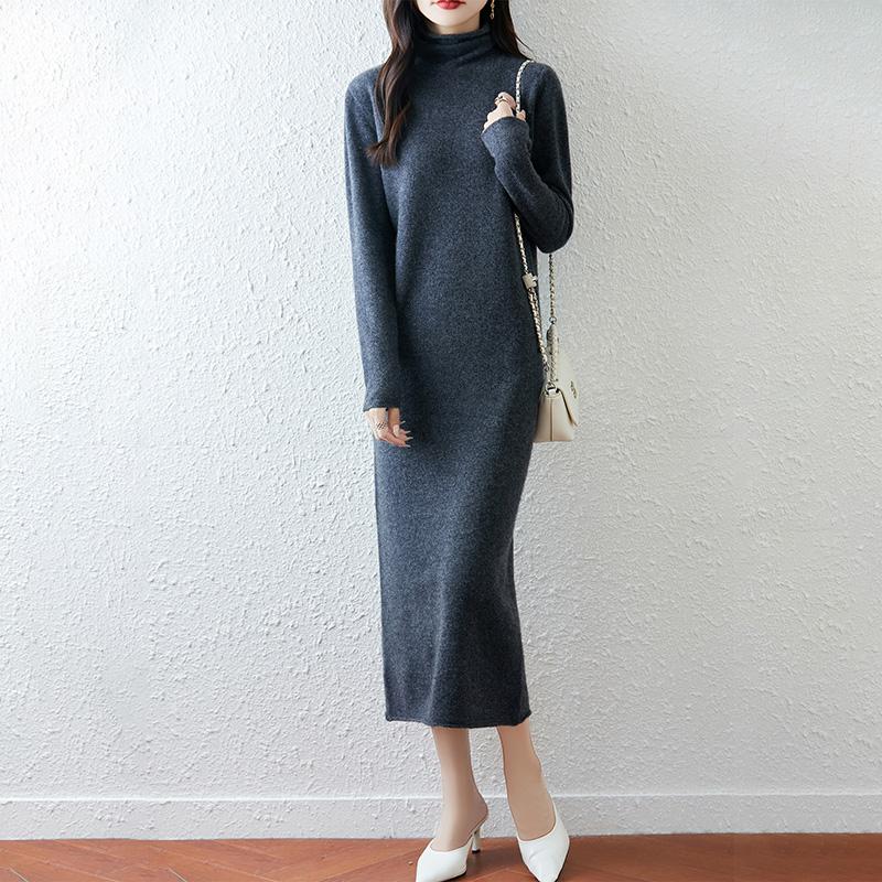 Women Sweater Dress 100% Wool MODERN NEW SAGA Turtleneck Knit Long Pullover Winter Jumpers Wool Long Dress Female