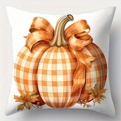 Home Decor Autumn Pumpkins With Bow Print Pillow Covers Pattern Cushion Cover Suitable For Sofa Bedroom Car Pillow Cover