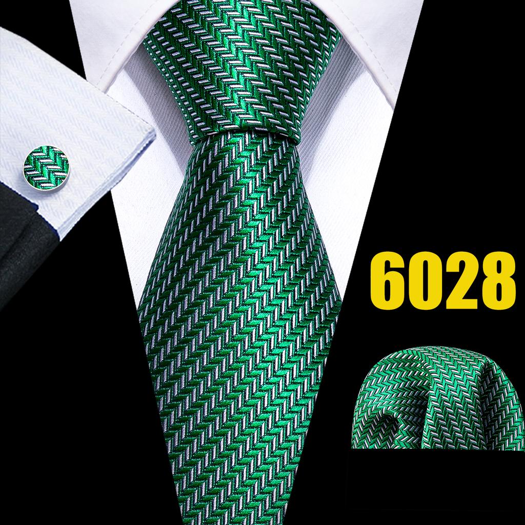 Barry.Wang Mens Novelty Plaid Striped Neckties Handkerchief Cufflinks Set Formal Casual Business