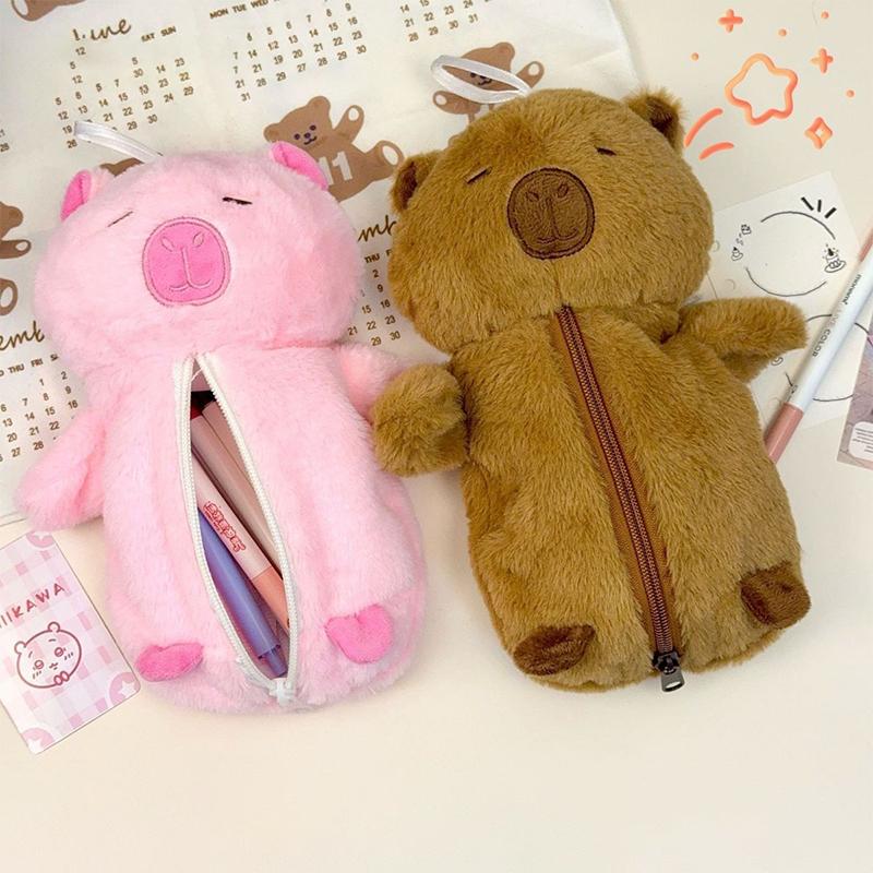 1 шт. Милая плюшевая сумка для хранения карандашей Capybara с изображением мультяшных животных, многофункциональный чехол для канцелярских принадлежностей большой емкости