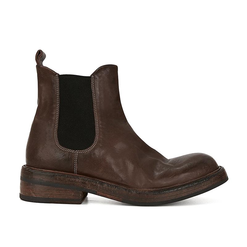 [] Wang Fried Grade~ Washed Shrinking Horse Leather Folded Cigarette Elastic Chelsea Boots Women's Short Boots