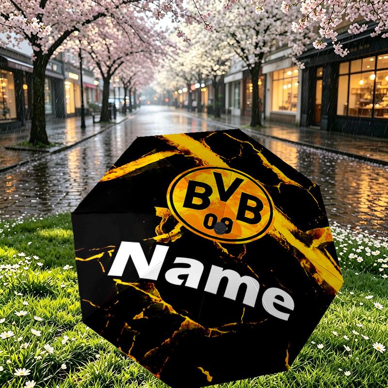 Custom Name Personalized Borussia Dortmund Print Umbrella, Auto Open Close, 8‑Rib Sturdy Frame, Commute Camping Hiking Use, Birthday Gift