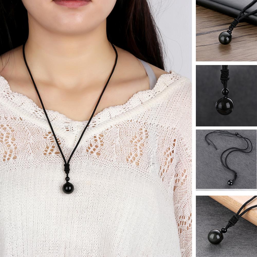 Fashion Lucky Blessing Amulet Obsidian Pendant Round Ball Necklace