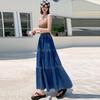 Cake Denim Skirt Women's Elastic High Waisted Solid Color A-line Skirt Commuting Harajuku Style 2025 Spring New Fashion