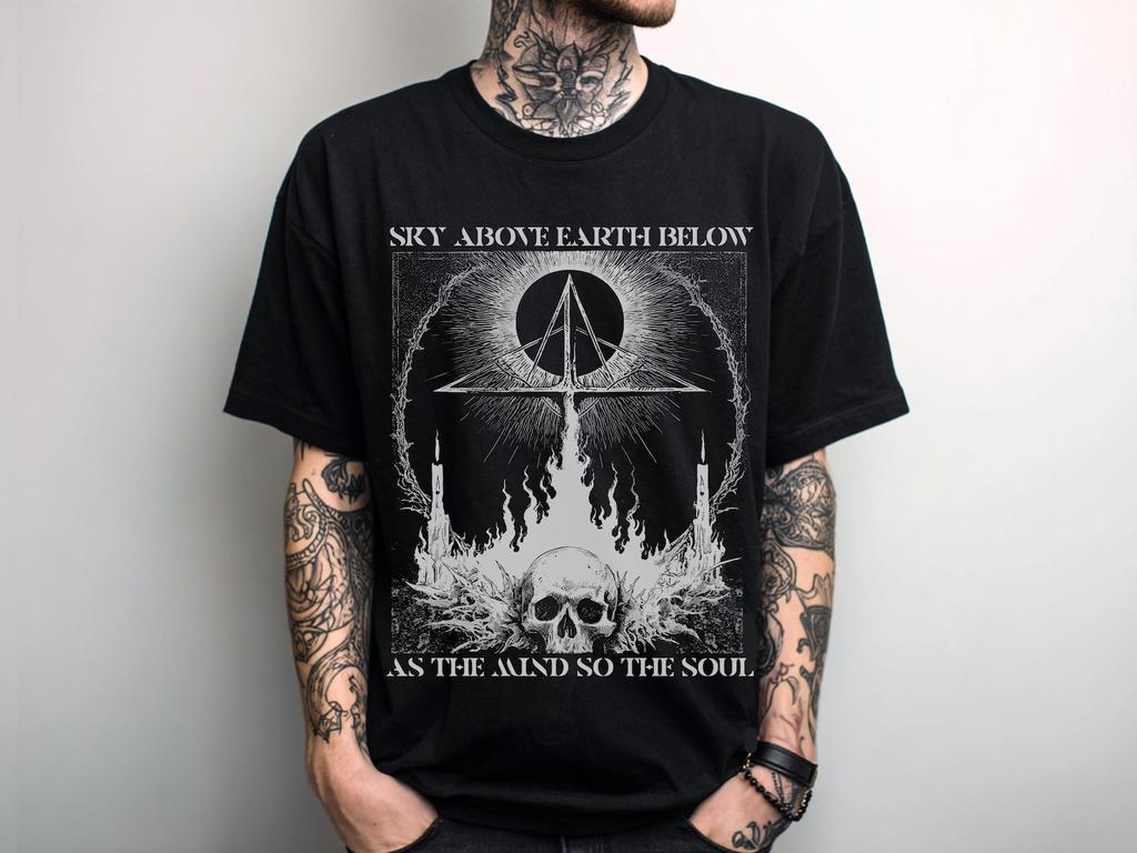 Unisex Occult Skull Gothic T-Shirt, Weirdcore Trippy Shirt, Gothic Alt Clothes, Men's Goth Punk Shirt, Alternative Clothing, Gift For Him