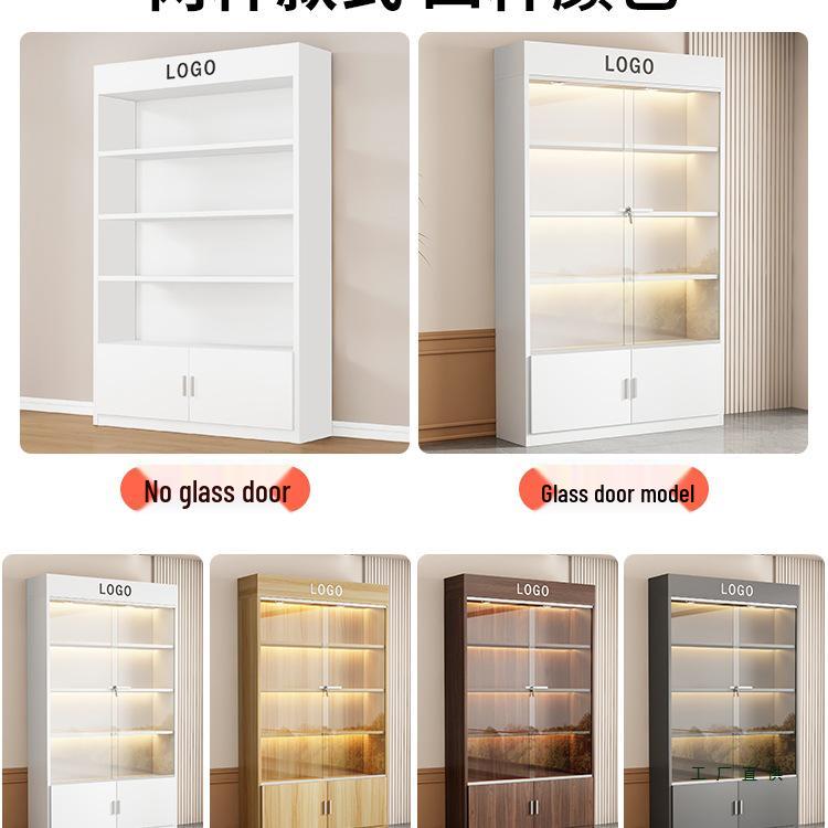 Solid Wood Glass Display Cabinet with Multi-Layer Shelves for Cosmetics and Books