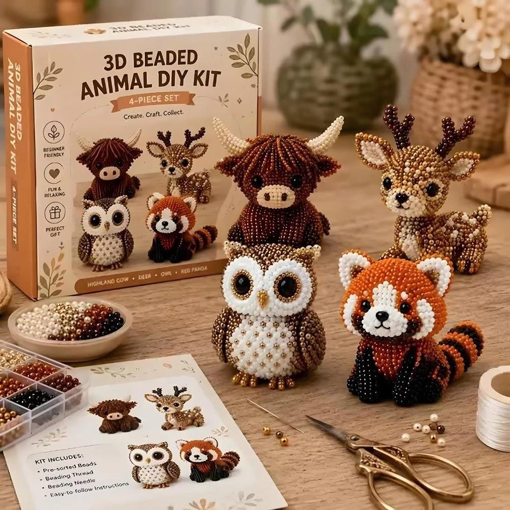 4pcs Mini Size Animal Crafting Set Bead Craft Bead Weaving Kit New Pets Beading Set DIY Activity