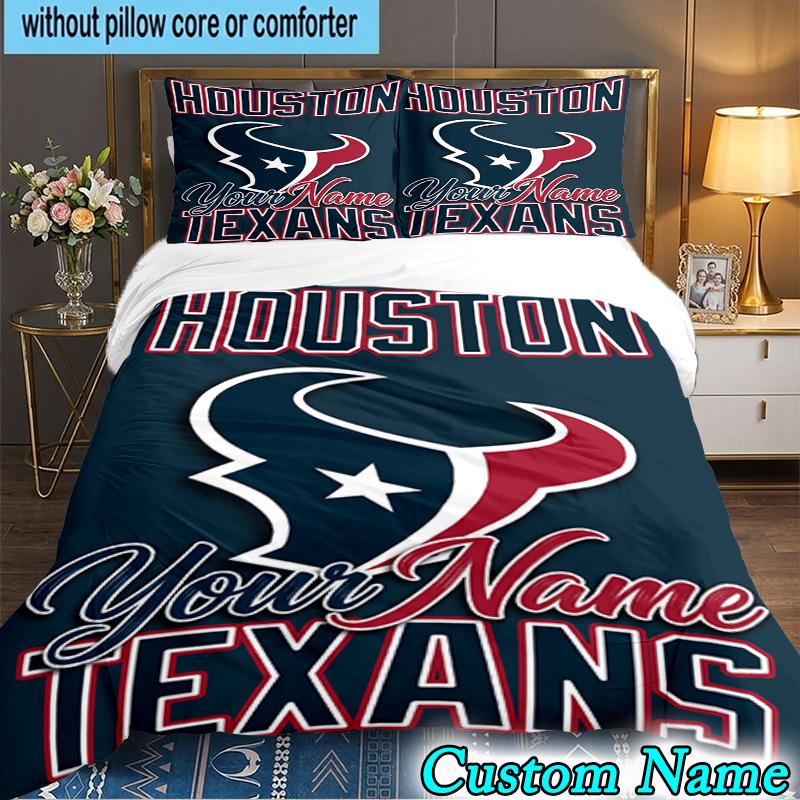 Custom Name 3PCS Houston-Texans Artwork Bedding Set,Including Duvet Cover And 2pcs Pillowcases Perfect for Bedroom,Dormitory,Fan Christmas gift
