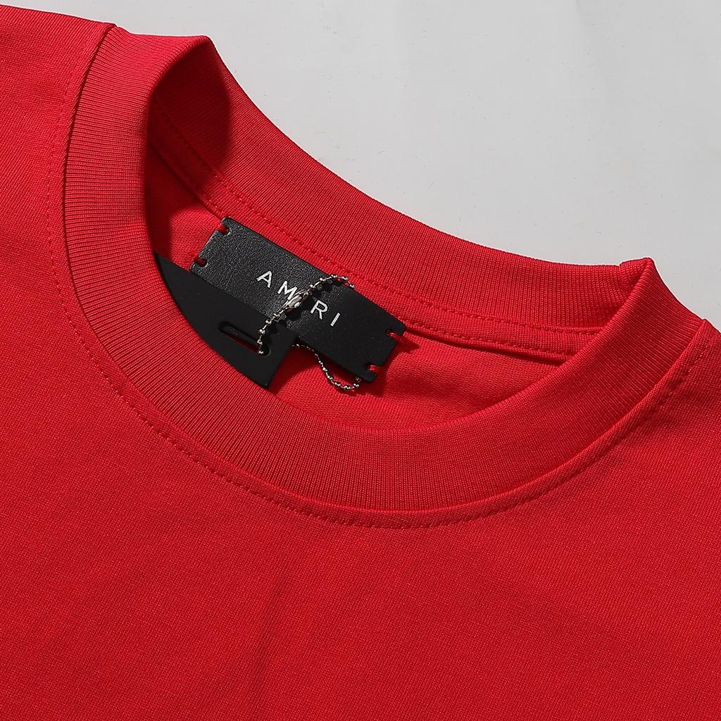 990 Amiri 2025 Summer New Men's and Women's Loose High Quality Cotton Plus Size T-shirt Couple T-Shirt Simple Logo Printing
