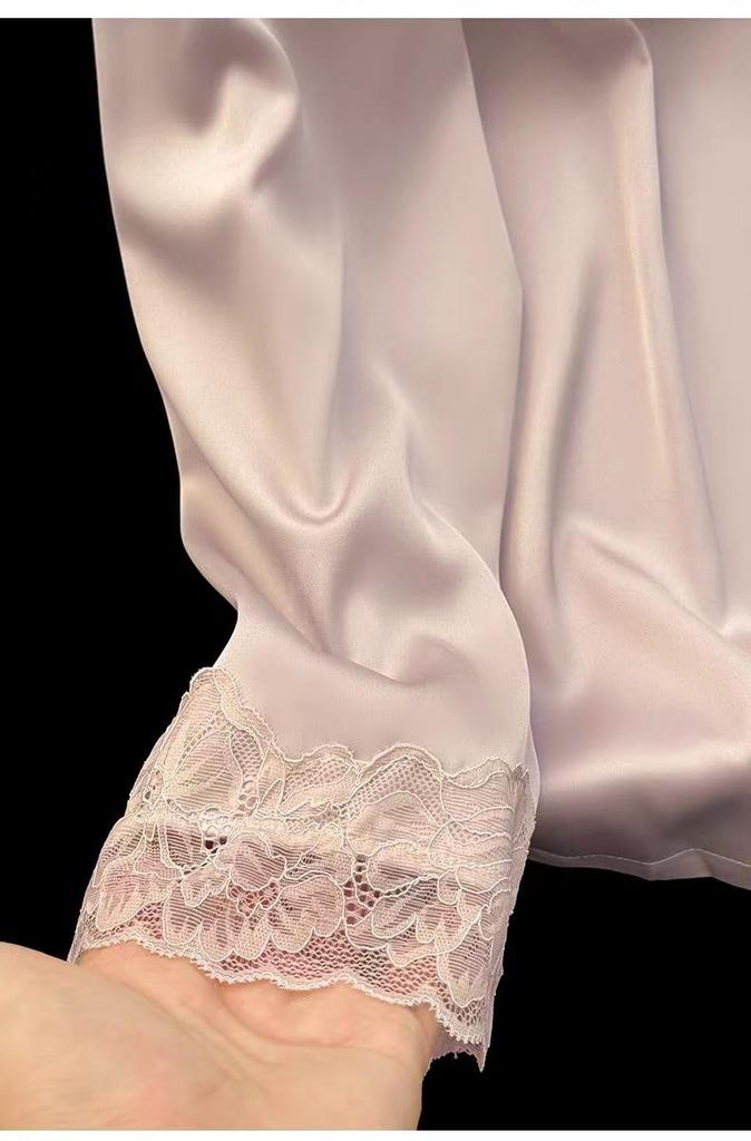 Роскошный шелковый пижамный комплект для верха и длинных брюк для студентов и длинный Идеально подходит для пребывания на дне рождения Премиальная подарочная коробка 100% Женский, Низ, Рукава,