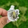 Natural Labradorite Gemstone Promise Bird Adjustable Ring 925 Silver For Women