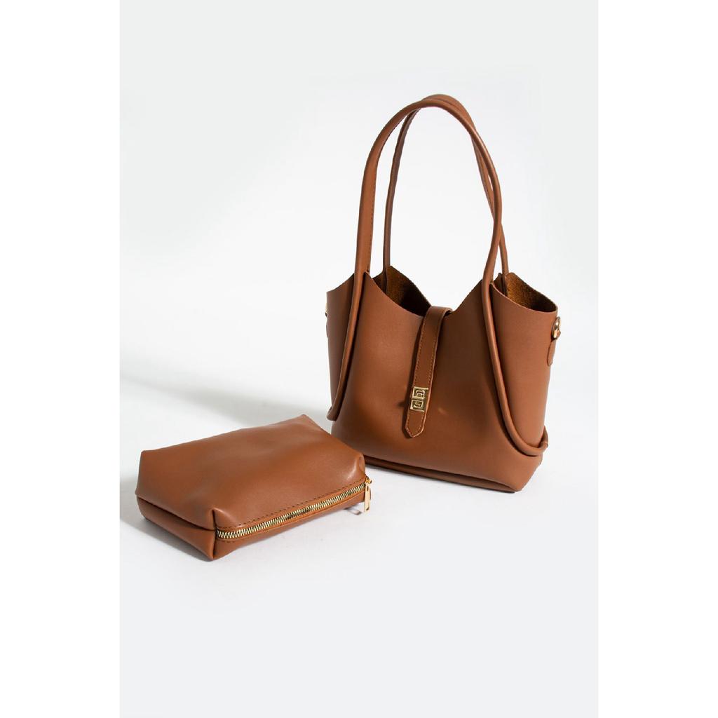 Women's Black Zippered Two-piece Cross Strap Hand Shoulder Bag