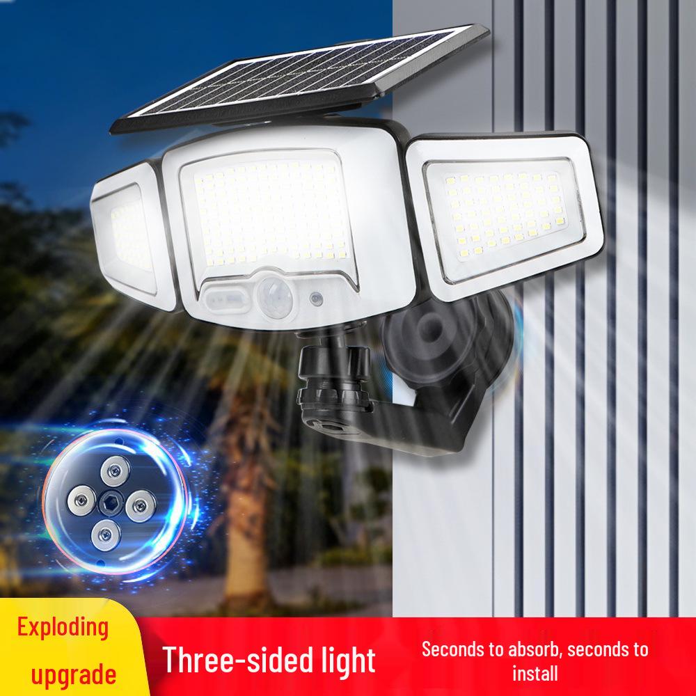 Outdoor Solar Three-Head Waterproof Lamp with Long Battery Life and High Brightness