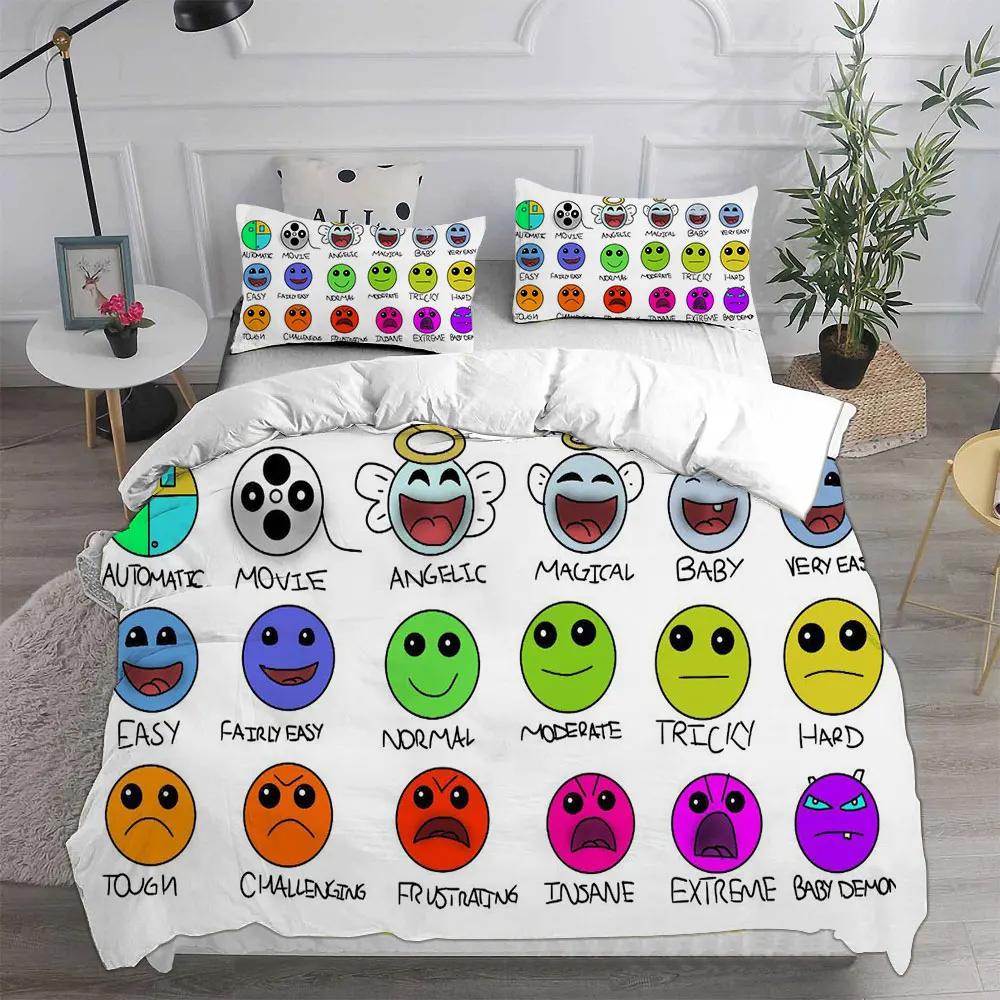 Постельные комплекты Geometry Dash Одеяло Стеганое покрывало Покрывало Пододеяльник Наволочка Наборы из 2-3 предметов Украшение для спальни Товары для дома