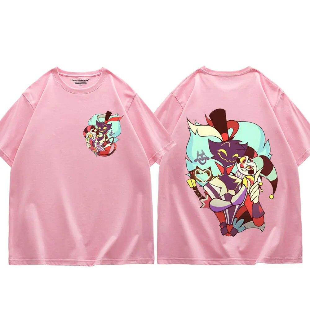 Футболки с рисунком аниме Helluva Boss, уличная мода, футболка с короткими рукавами и героями мультфильмов, женская футболка унисекс, Y2k, эстетика, футболка большого размера