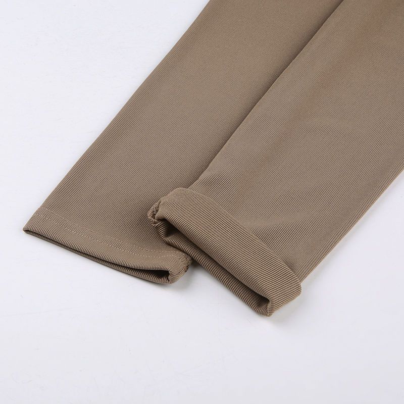 American Fashion Hotsweet Sports Style Yoga Suit Solid Color Thumb Button Slim Crop Shirt + High Waist Plastic Sports Pants Outdoors Outfies Sets