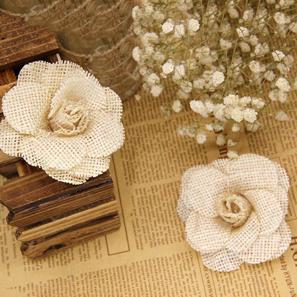 Party Supplies Rose Heads Handmade Flowers Natural Hessian Jute Burlap Retro Wedding Decoration