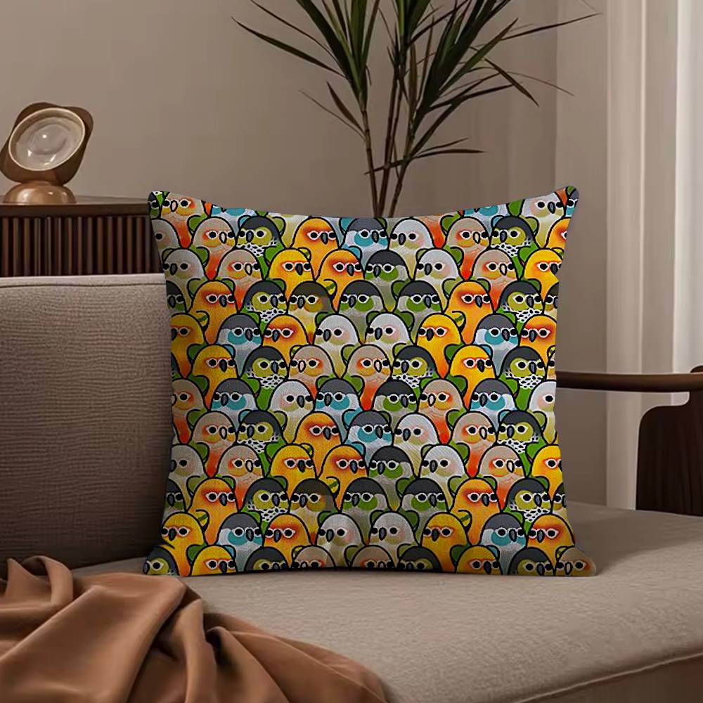 Cute Cockatiel Pillow Case Anti-dustmite Pillowcase Invisible zipper silky short plush Sofa cushion cover