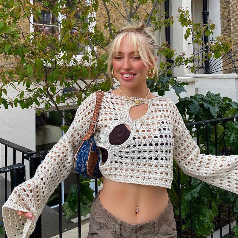 Women's Blouse Sexy Irregular Hole Breaking Hollow Knit Women's Blouse Tops