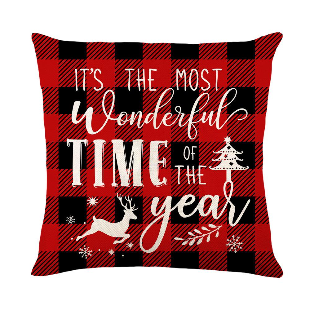 Christmas Red and Black Plaid Polyester Printed Pillowcase Home Living Room Sofa Cushion Cover Bedroom Pillow Cover