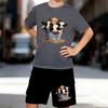 Boys 2 Piece Cartoon Cow Printed Outfit, Short Sleeve T-Shirt and Shorts Set for Kids Age 5-14,white,Black Sporty Casual Summer Clothes