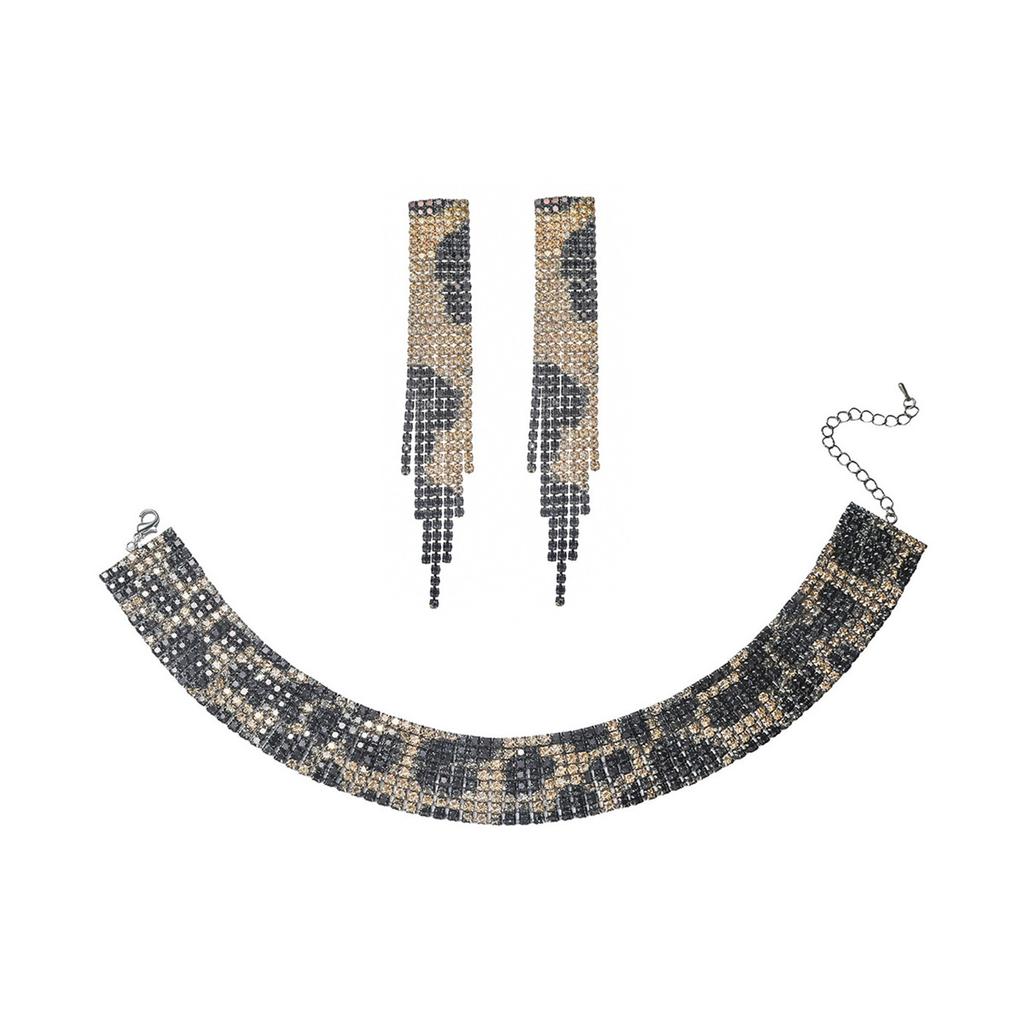 Свадебный набор украшений со стразами с леопардовым принтом, украшение-цепочка на шею.