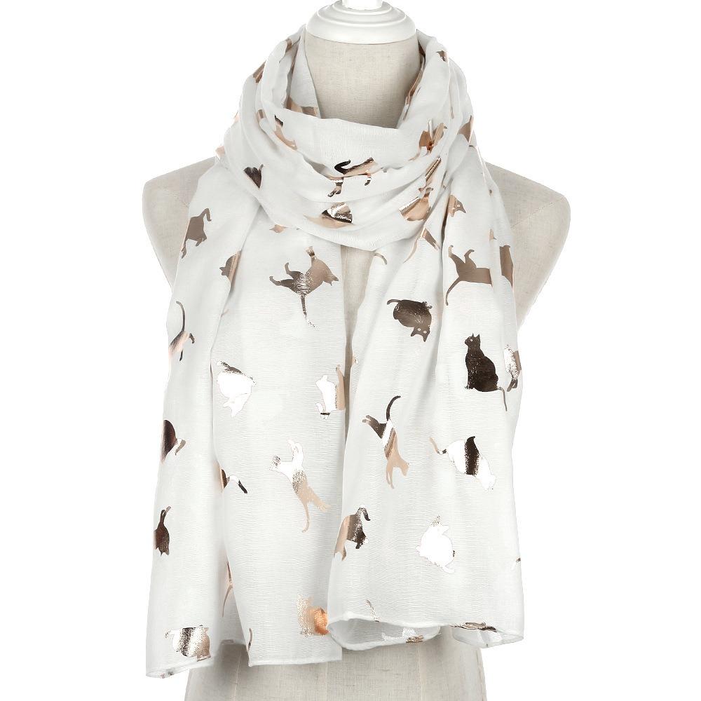 with Frayed Hem Cat Print Scarf Polyester Shawl Wrap Creative Gift Animal Scarf