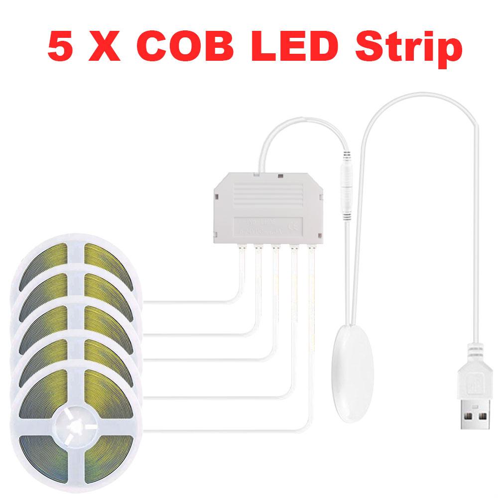 Induction COB LED Strip Lights USB 5V COB Strip 1/3M Strip 1-6Pcs With Penetrating Wood Touch Dimmer Switch For Showcase,Cabinet