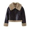 Womens Faux Fur Leather Jacket Streetwear Zip-Up Short Coat Oversized Fit